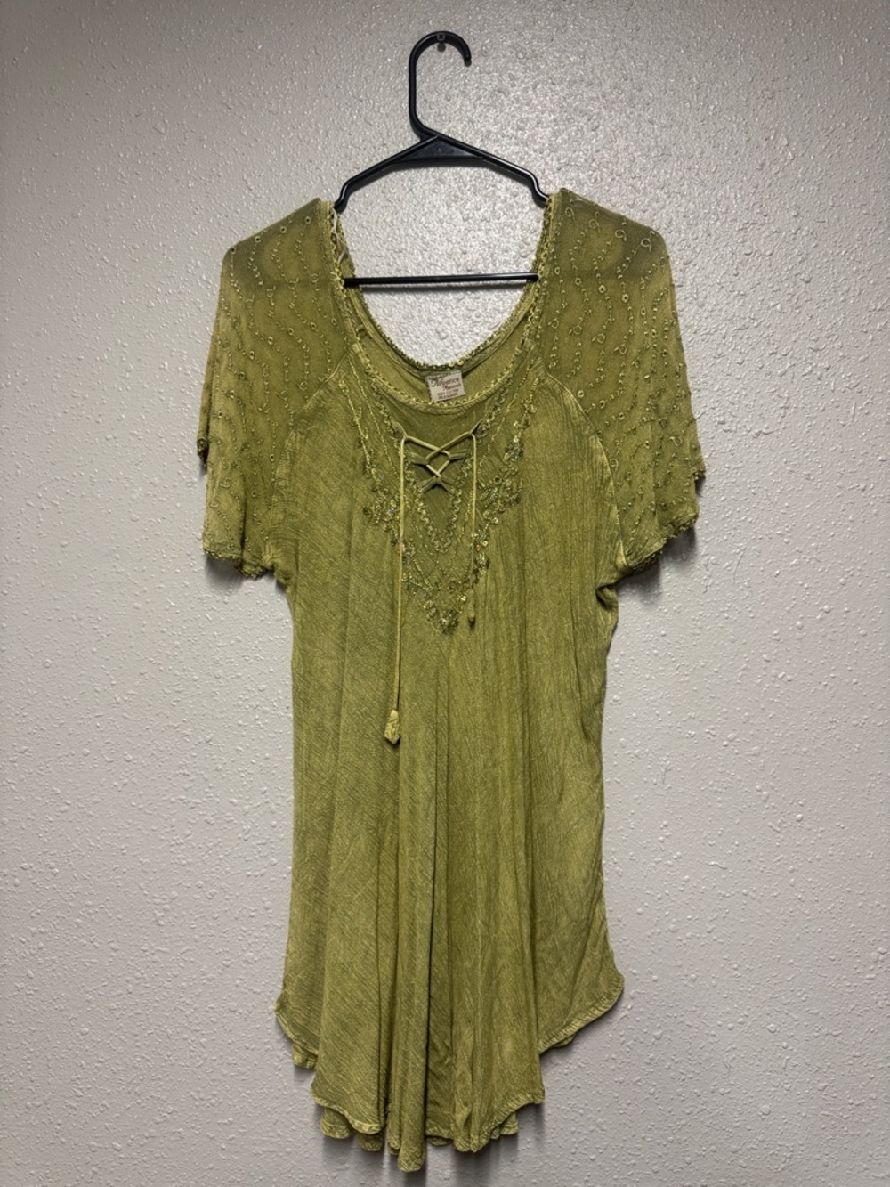 Advance Apparels Olive Green Lace-Up Short Sleeve Tunic